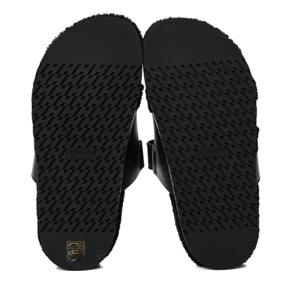 Hermes Calfskin Woolskin Womens Chypre Sandals 38.5 Black 5 of 11