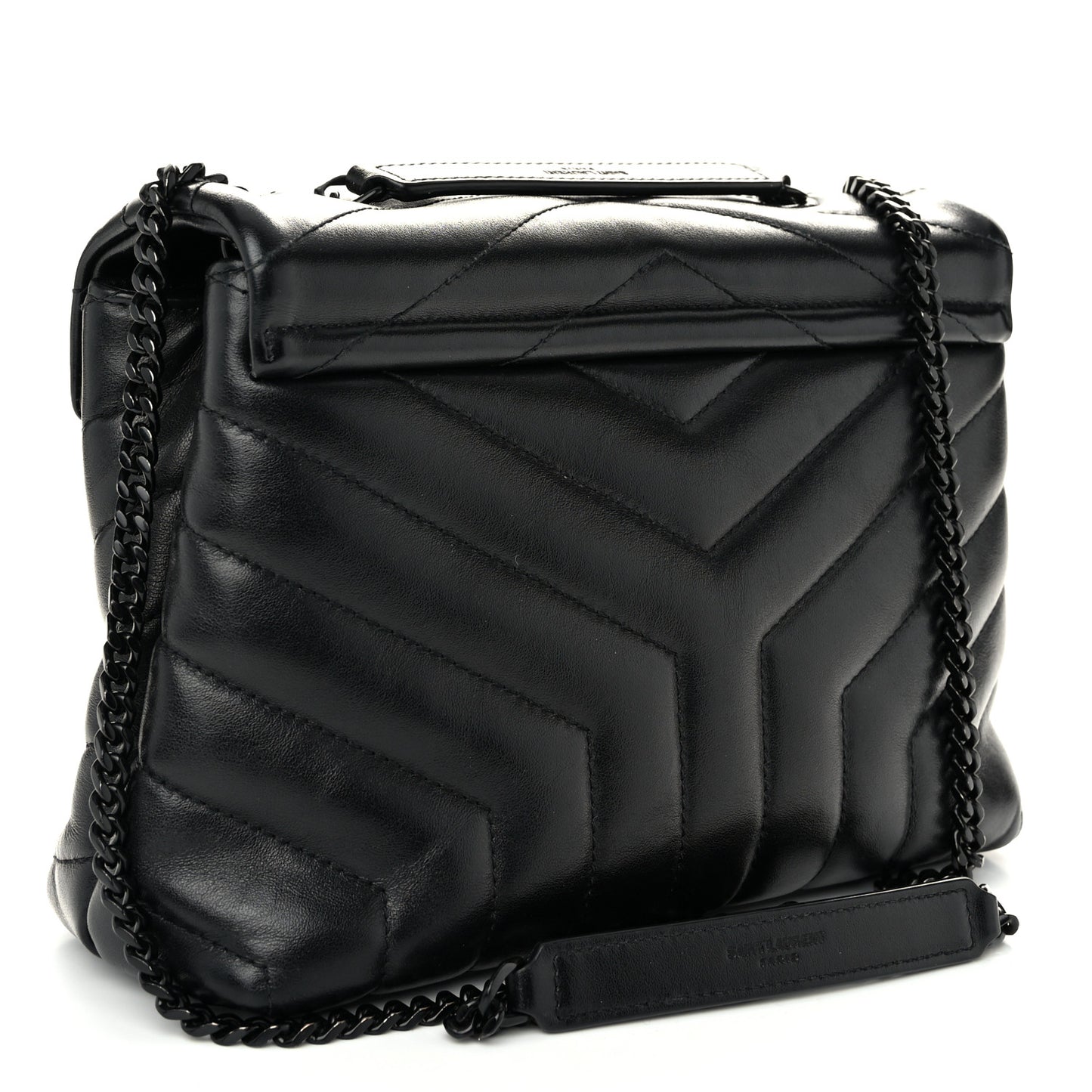 Calfskin Y Quilted Monogram Monochrome Small Loulou Chain Satchel Black