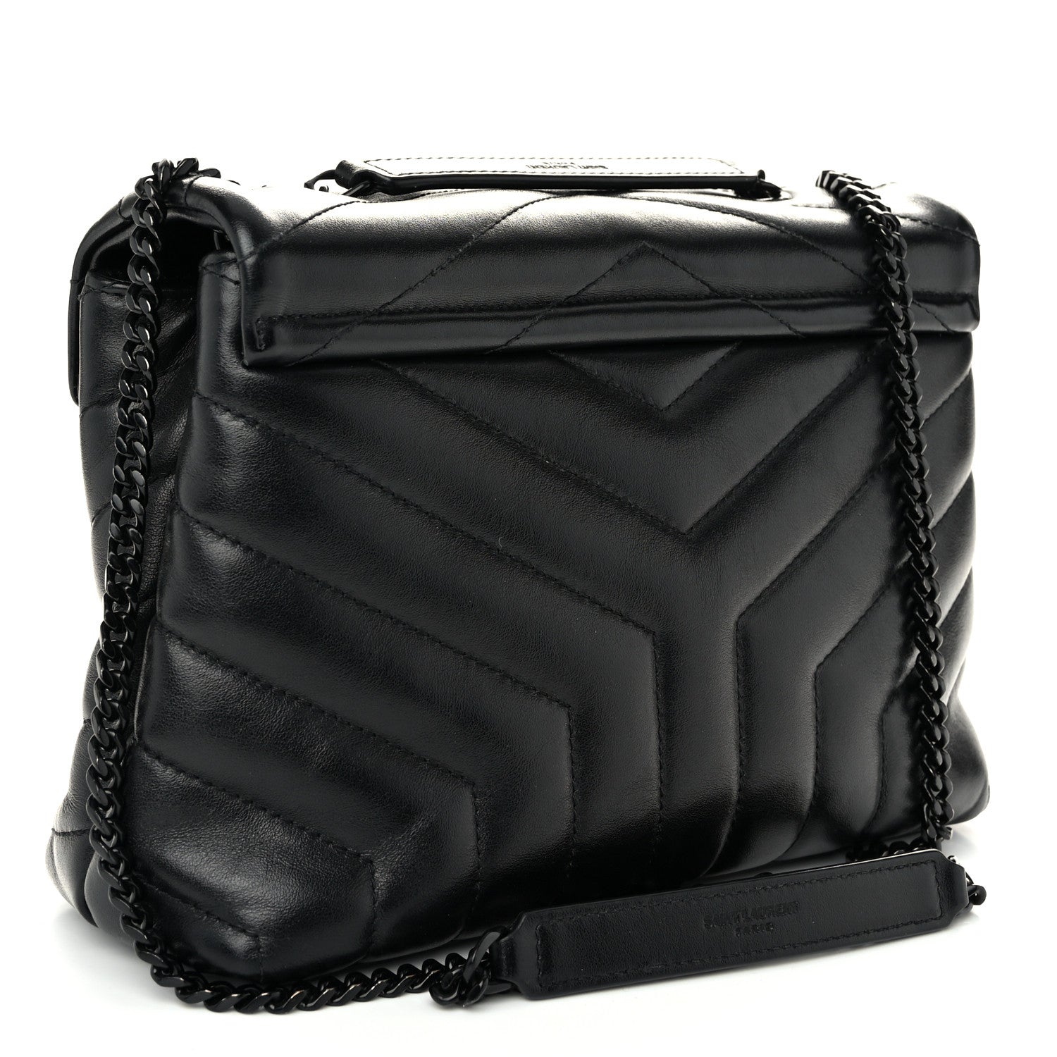 Saint Laurent Calfskin Y Quilted Monogram Monochrome Small Loulou Chain Satchel Black 3 of 9