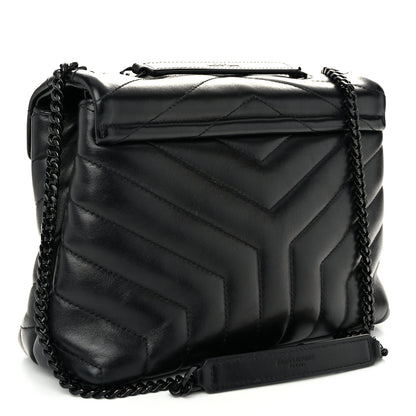 Saint Laurent Calfskin Y Quilted Monogram Monochrome Small Loulou Chain Satchel Black 3 of 9