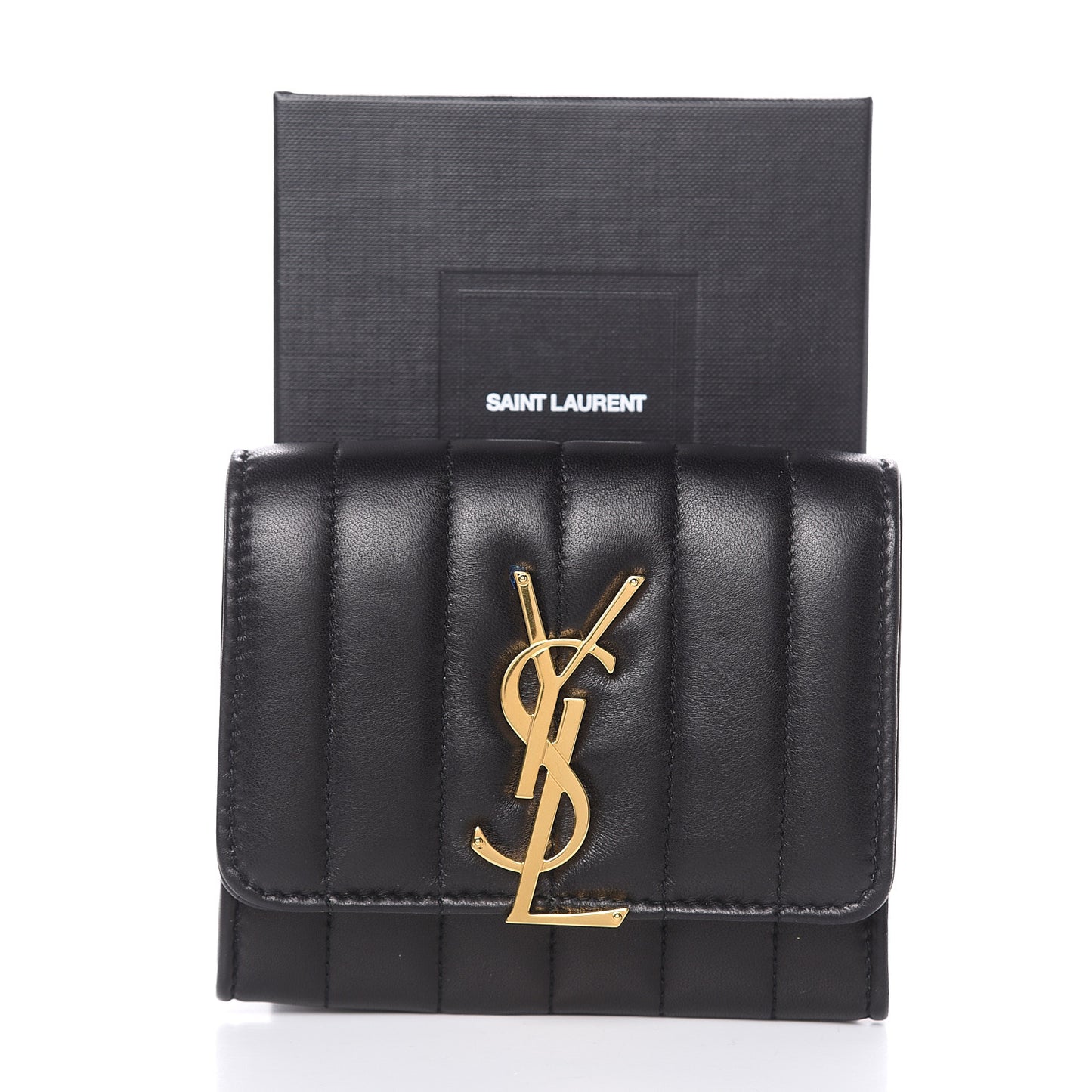 Lambskin Matelasse Monogram Vicky Tri-Fold Wallet Black