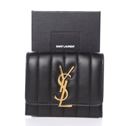 Saint Laurent Lambskin Matelasse Monogram Vicky Tri-Fold Wallet Black 7 of 7