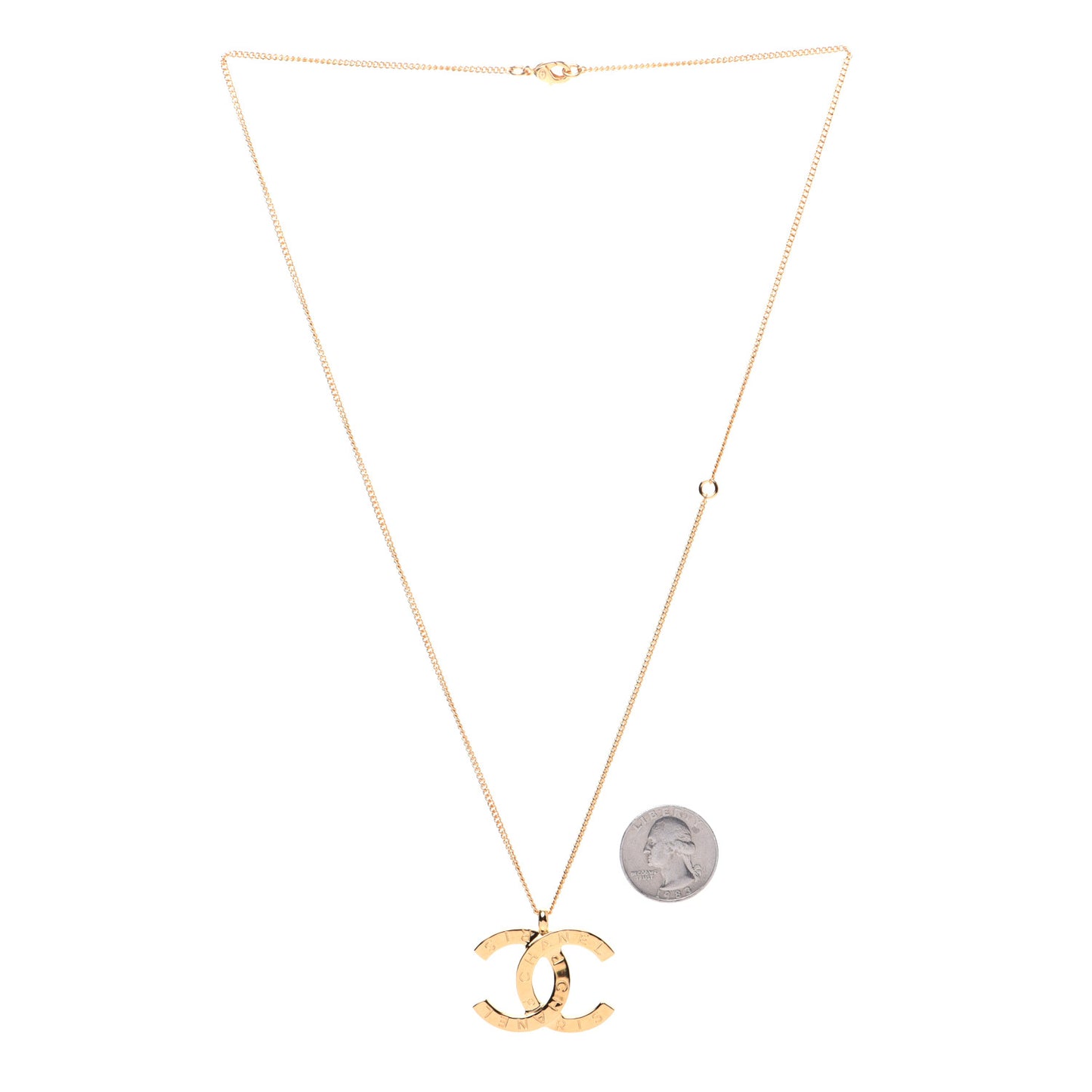 Metal CC Paris Button Necklace Gold