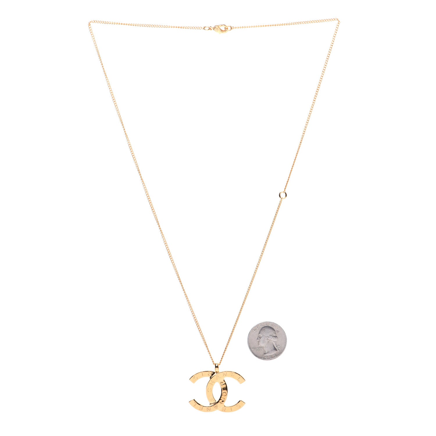 Chanel Metal CC Paris Button Necklace Gold 2 of 5