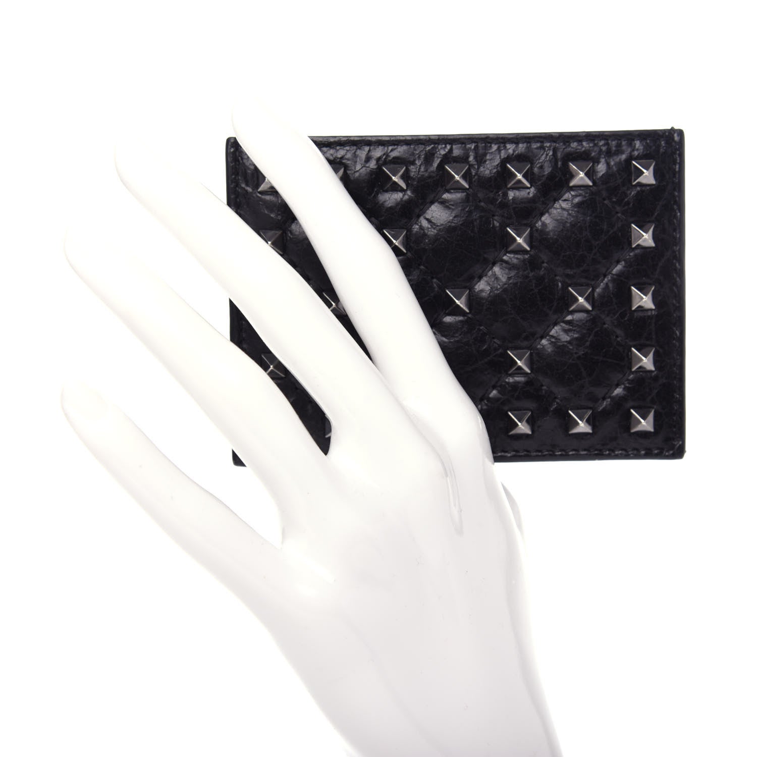 Valentino Garavani Craquele Nappa Rockstud Spike Card Holder Black 2 of 7