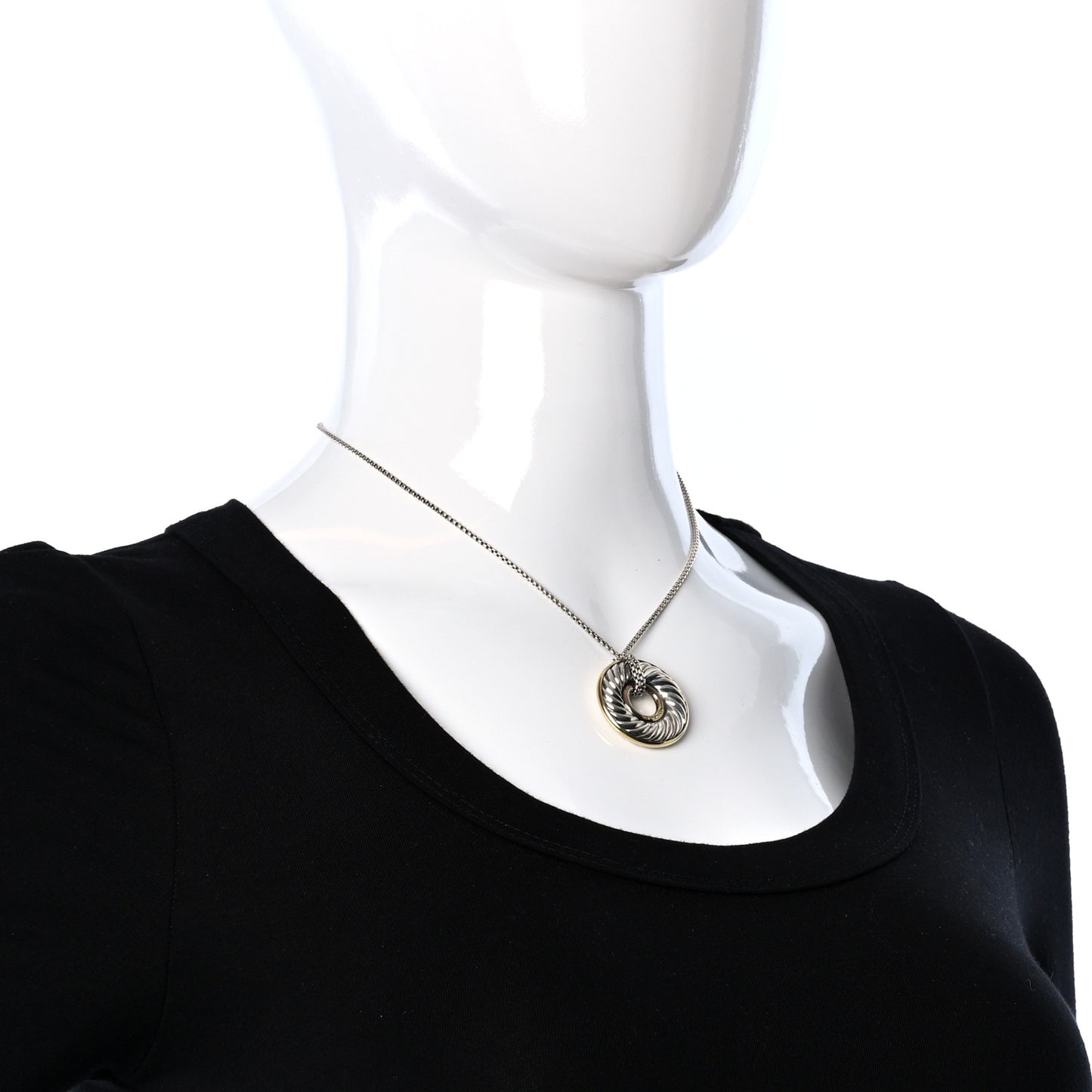 Sterling Silver 18K Yellow Gold Cable Disc Necklace