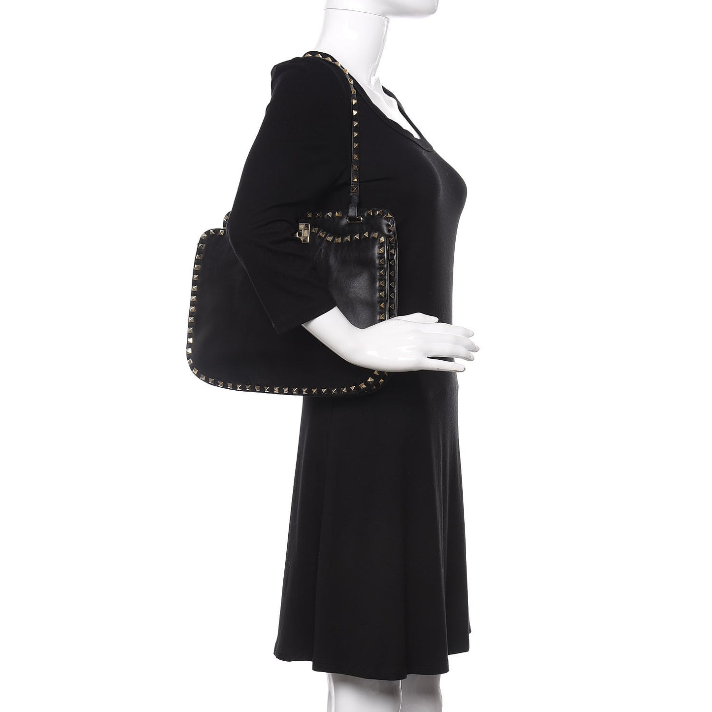 Vitello Rockstud Shoulder Satchel Black