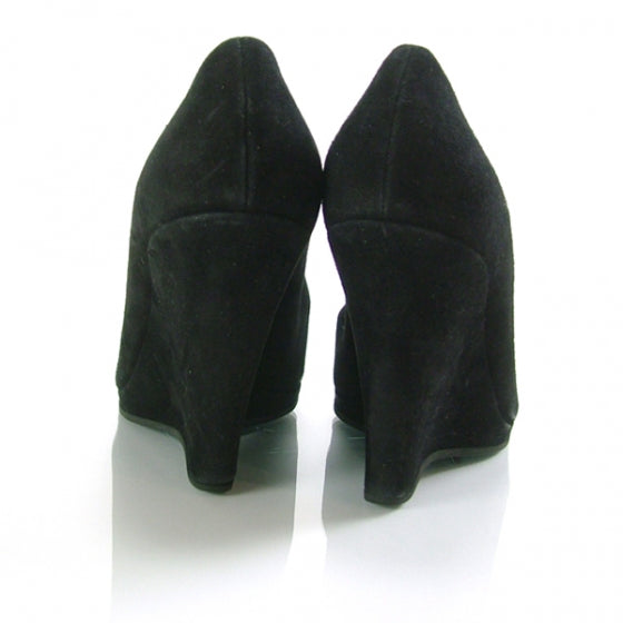 Miu Miu Suede Peep Toe Wedges 40 Black 3 of 6