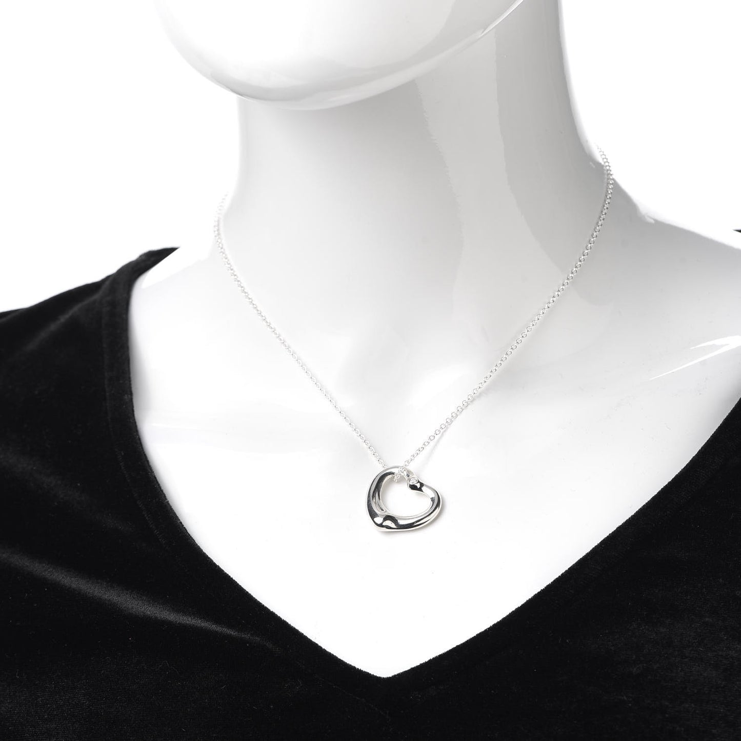 Sterling Silver Diamond 22mm Elsa Peretti Open Heart Pendant Necklace