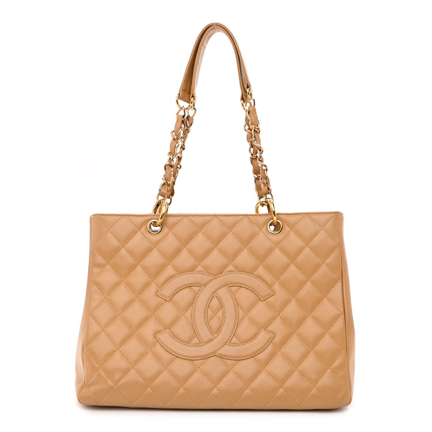 Caviar Quilted Grand Shopping Tote GST Dark Beige