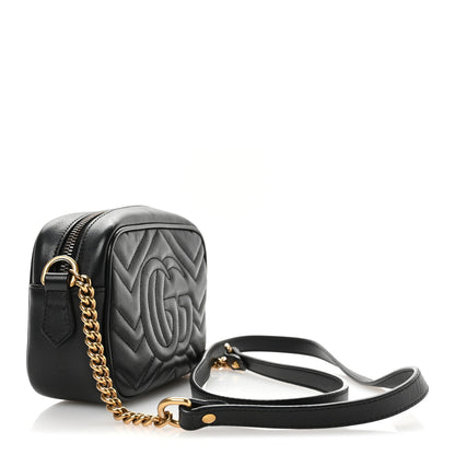 Gucci Calfskin Matelasse Mini GG Marmont Chain Shoulder Bag Black 3 of 11