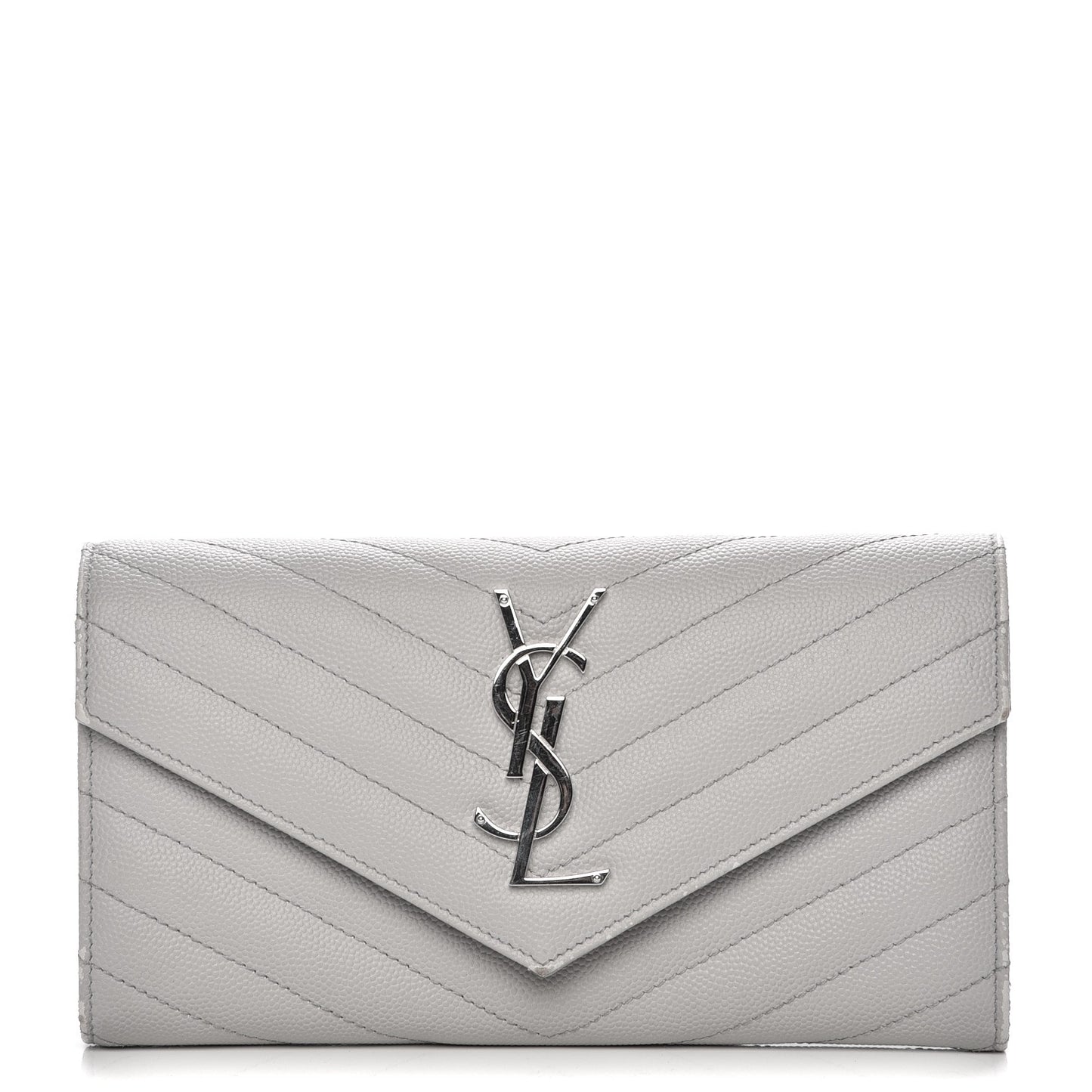 Grain De Poudre Matelasse Chevron Monogram Flap Wallet Light Grey