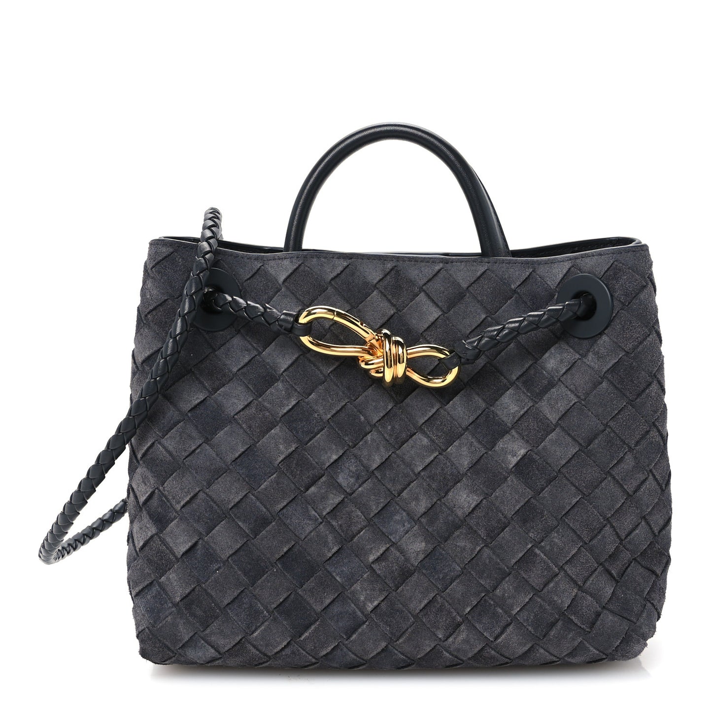 Suede Intrecciato Small Andiamo Shoulder Bag Graphite