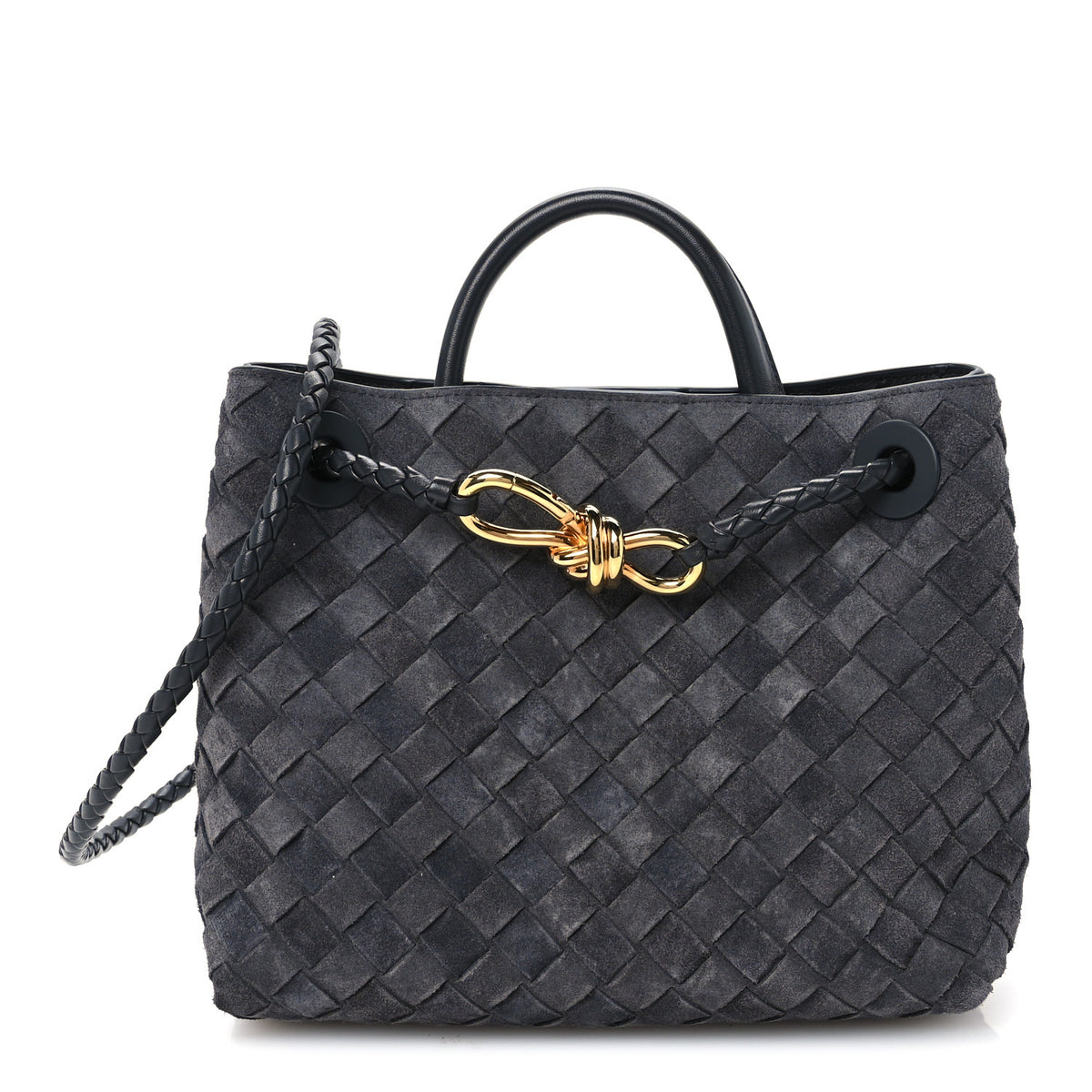 Bottega Veneta Suede Intrecciato Small Andiamo Shoulder Bag Graphite 1 of 9