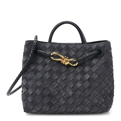 Bottega Veneta Suede Intrecciato Small Andiamo Shoulder Bag Graphite 1 of 9