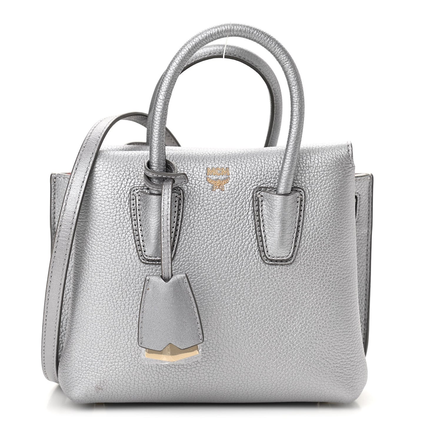 Metallic Grained Calfskin Mini Milla Tote Spike Silver