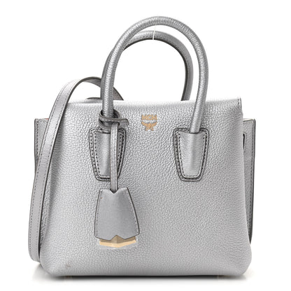 MCM Metallic Grained Calfskin Mini Milla Tote Spike Silver 1 of 12