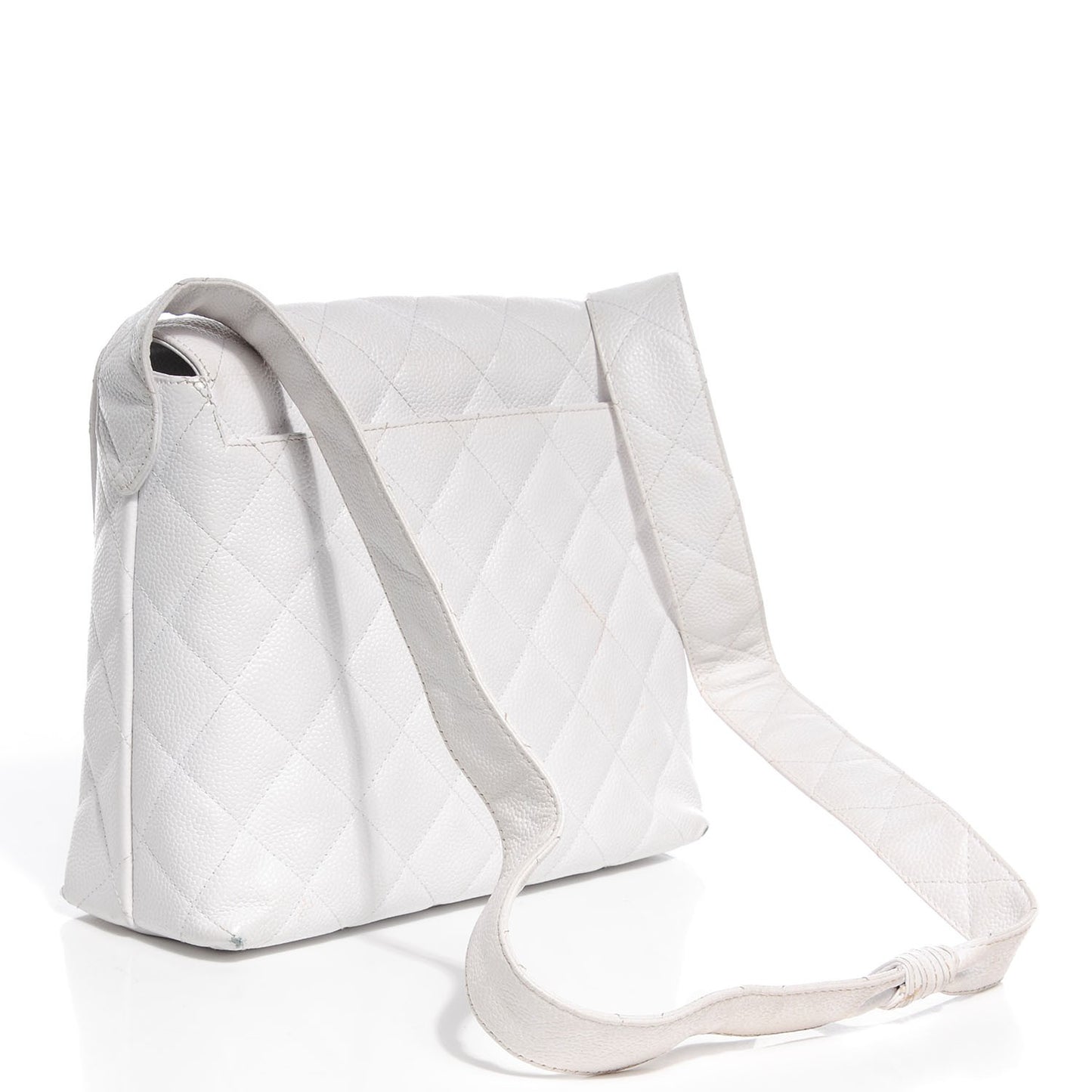 Caviar Quilted Shoulder Flap Bag White