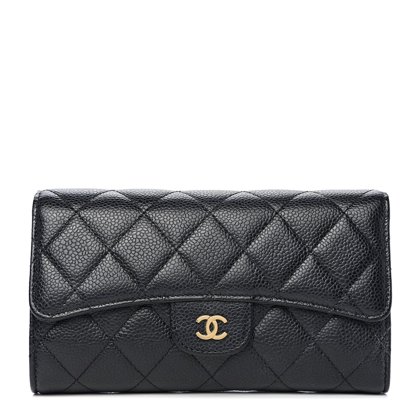 Caviar Quilted Large Flap Wallet Black