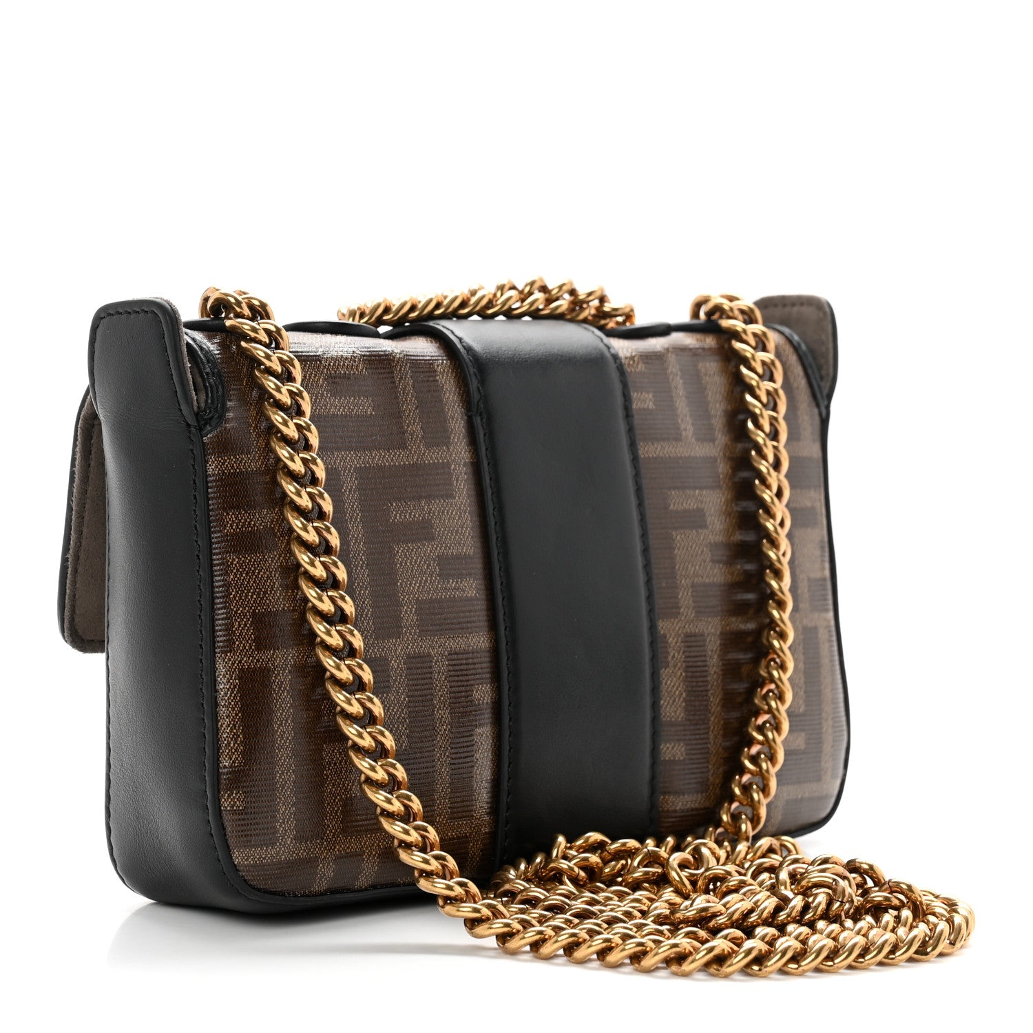 Fendi Glazed Fabric Vitello Century FF 1974 Stamp Patch Mini Double F Crossbody Bag Mogano Panna Black 2 of 8