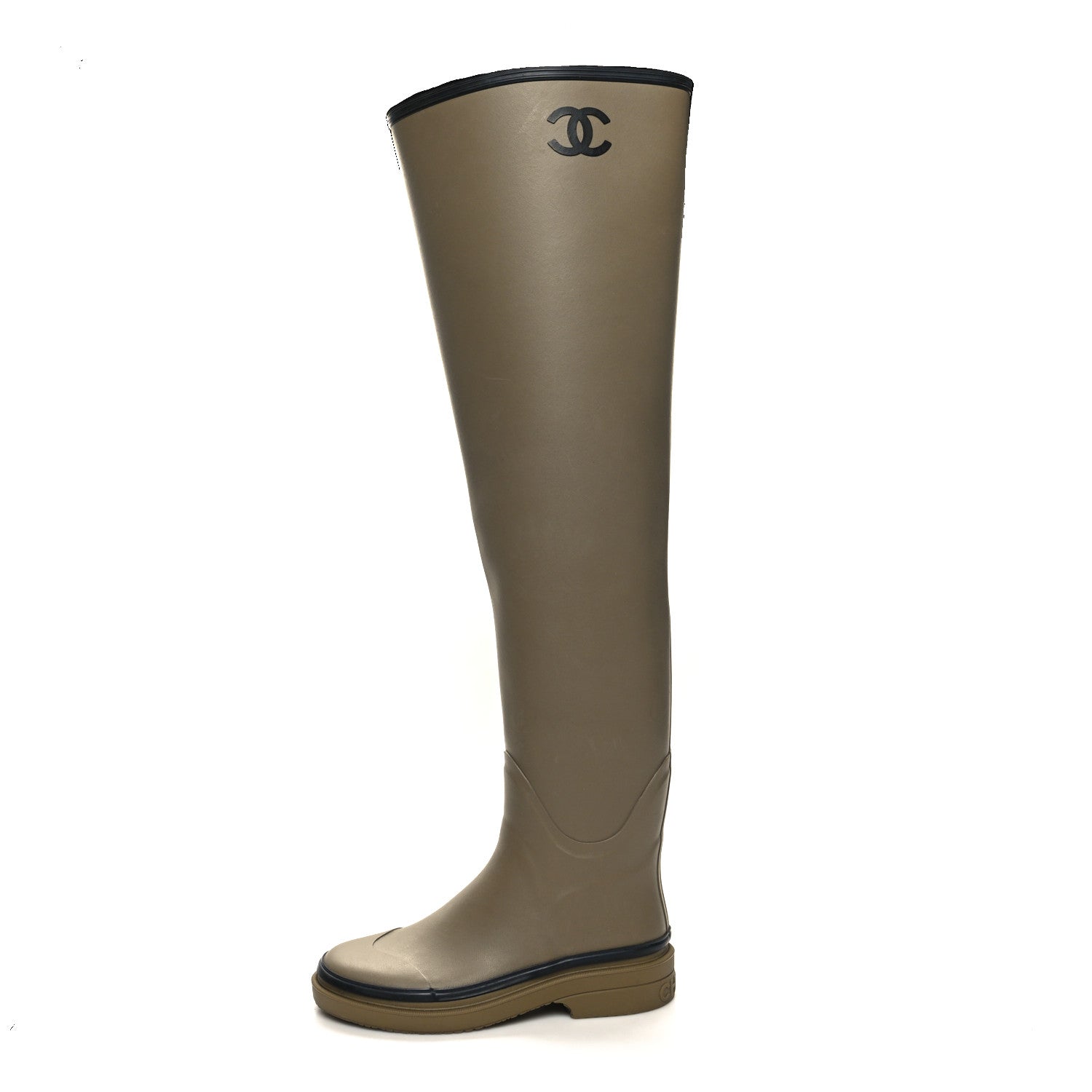 Chanel Caoutchouk CC Knee High Boots 40 Dark Beige Black 1 of 8