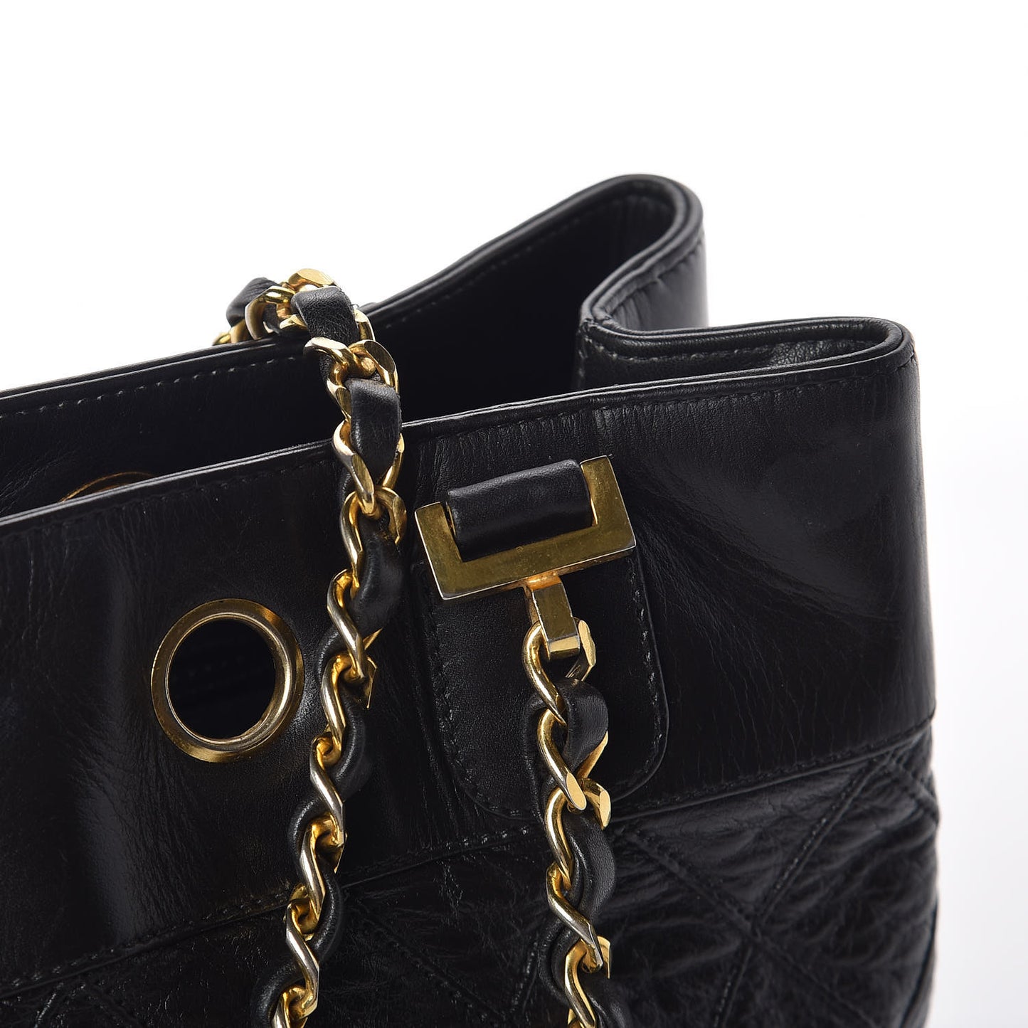 Lambskin Stitched Shopper Tote Black