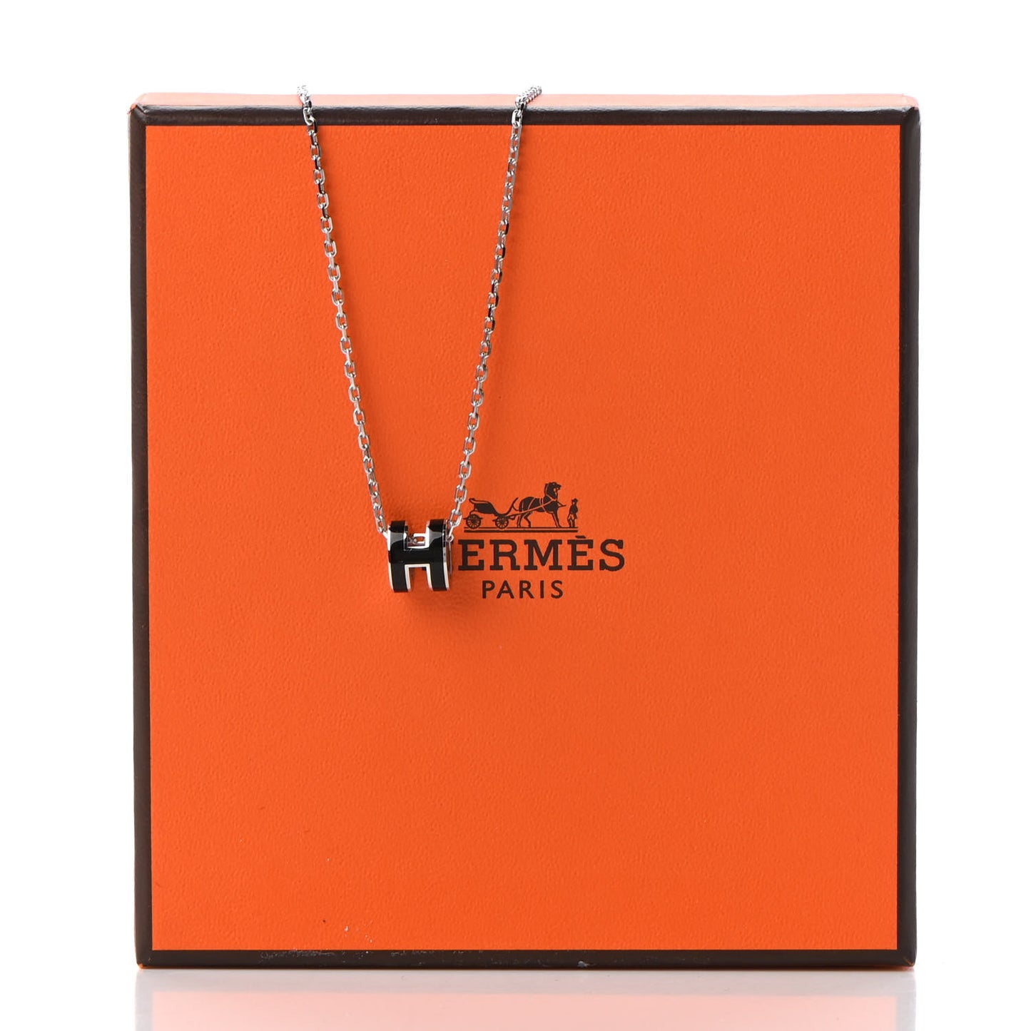 Lacquered Palladium Mini Pop H Pendant Necklace Black
