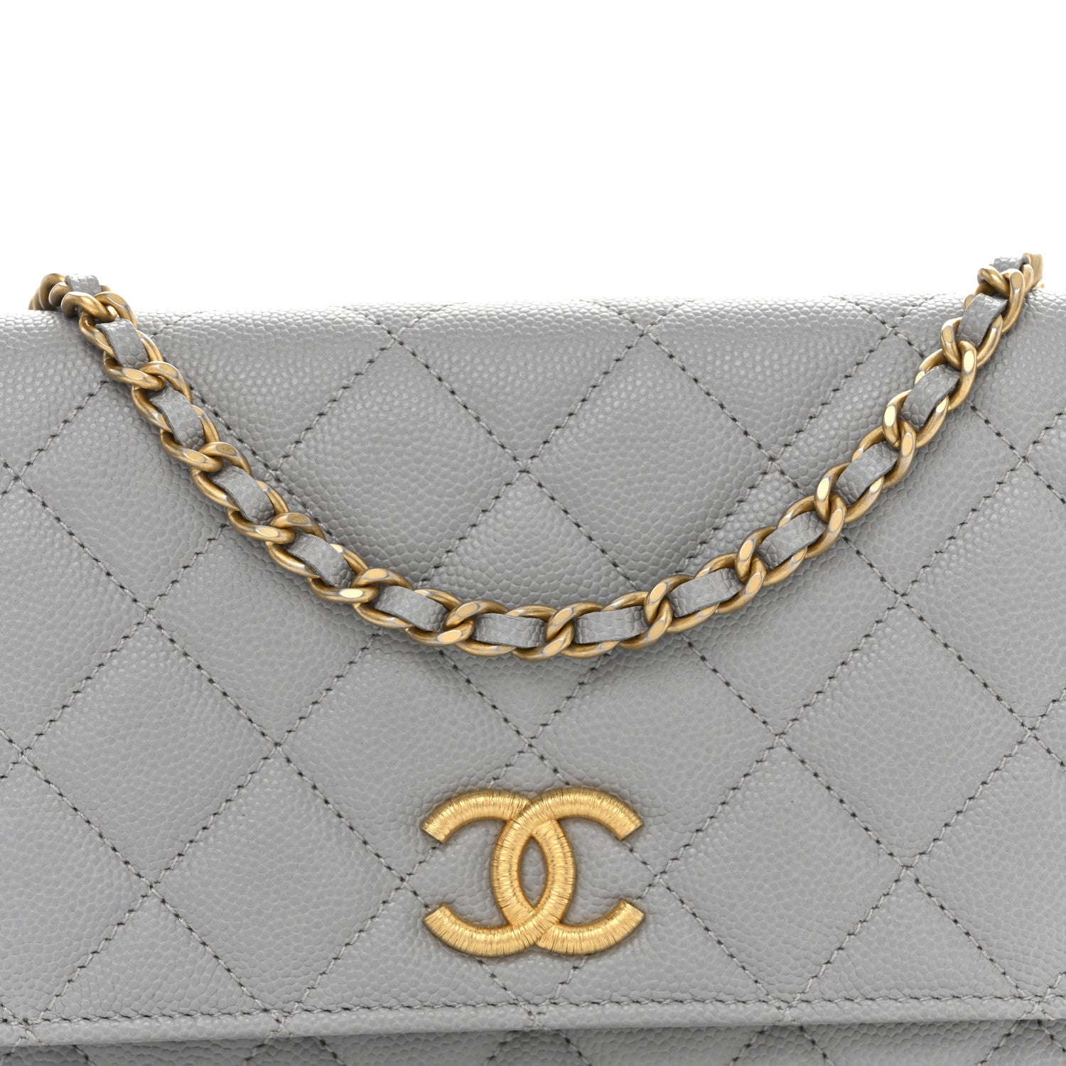 Chanel Caviar Quilted Textured CC Wallet On Chain WOC Grey 9 of 11