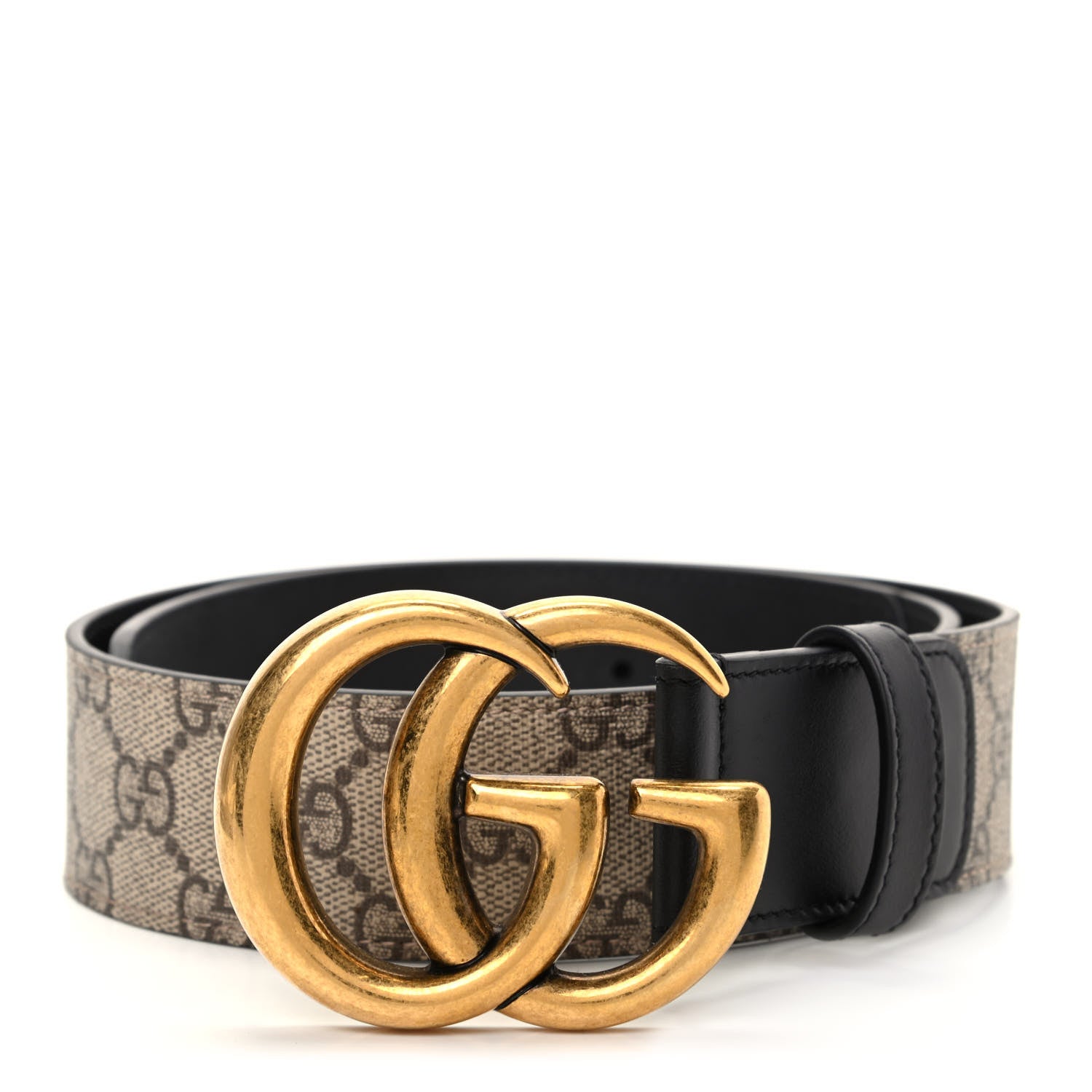 Gucci GG Supreme Monogram Matte Plutone Calfskin Double G 40mm Belt 90 36 Beige Ebony Black 1 of 5