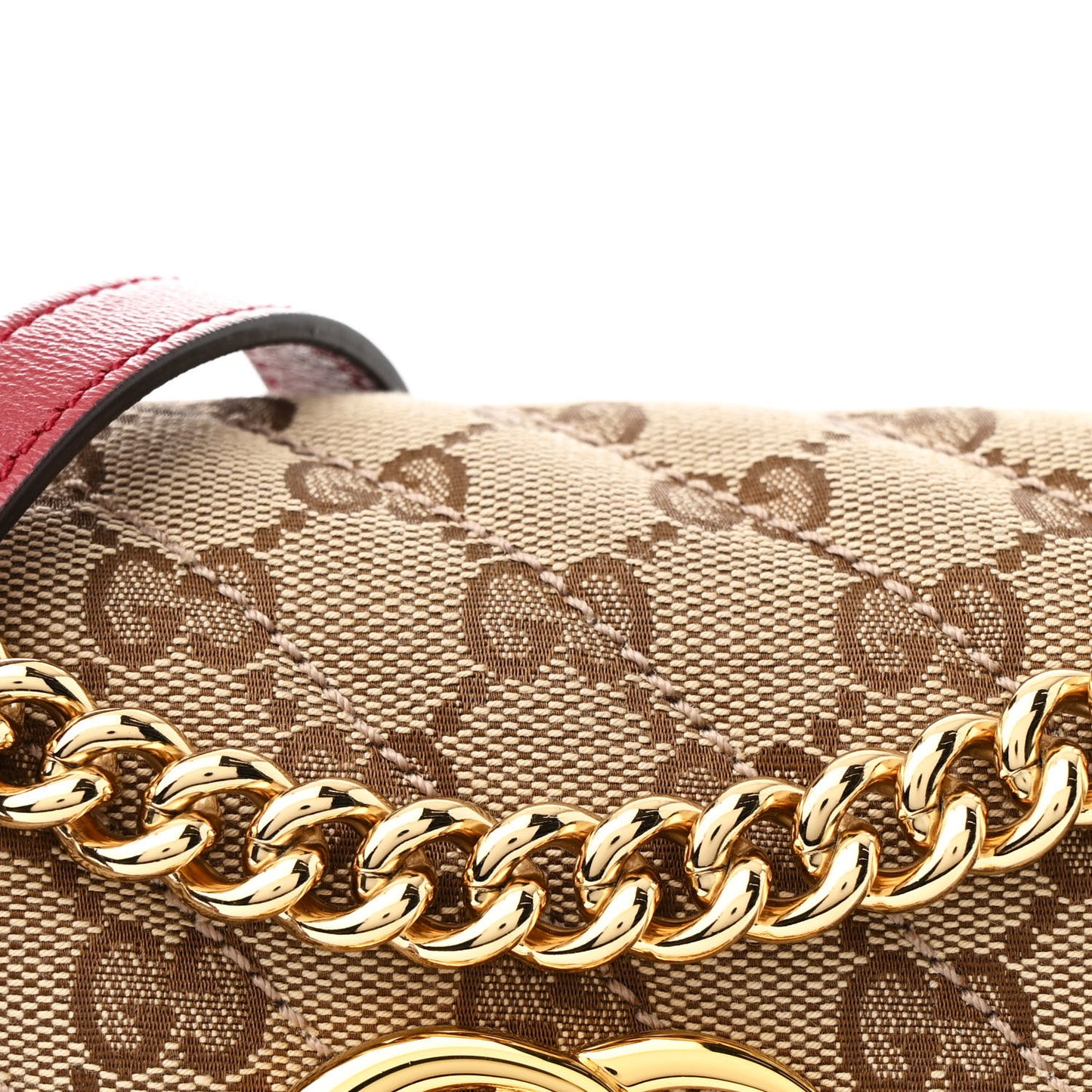 Monogram Azalea Calfskin Matelasse Diagonal Mini GG Marmont Shoulder Bag Beige Ebony New Cherry Red