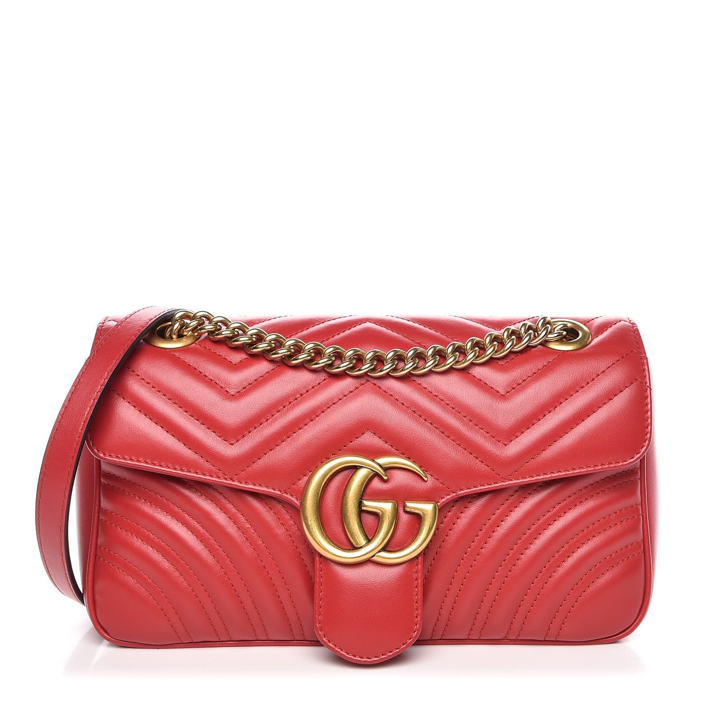Calfskin Matelasse Small GG Marmont Shoulder Bag Hibiscus Red