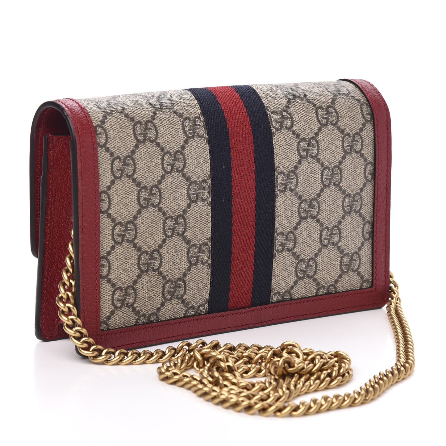 GG Supreme Monogram Web Queen Margaret Chain Wallet Red