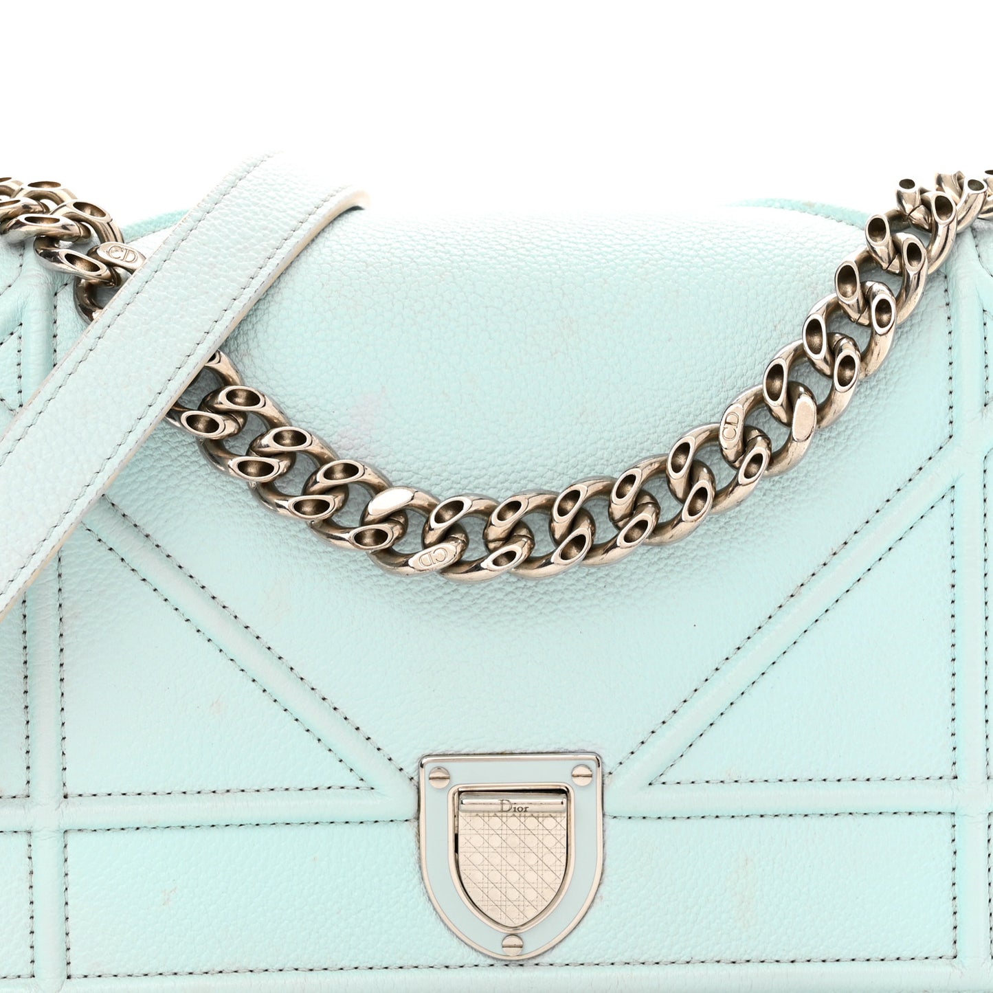 Grained Calfskin Small Diorama Flap Bag Light Blue