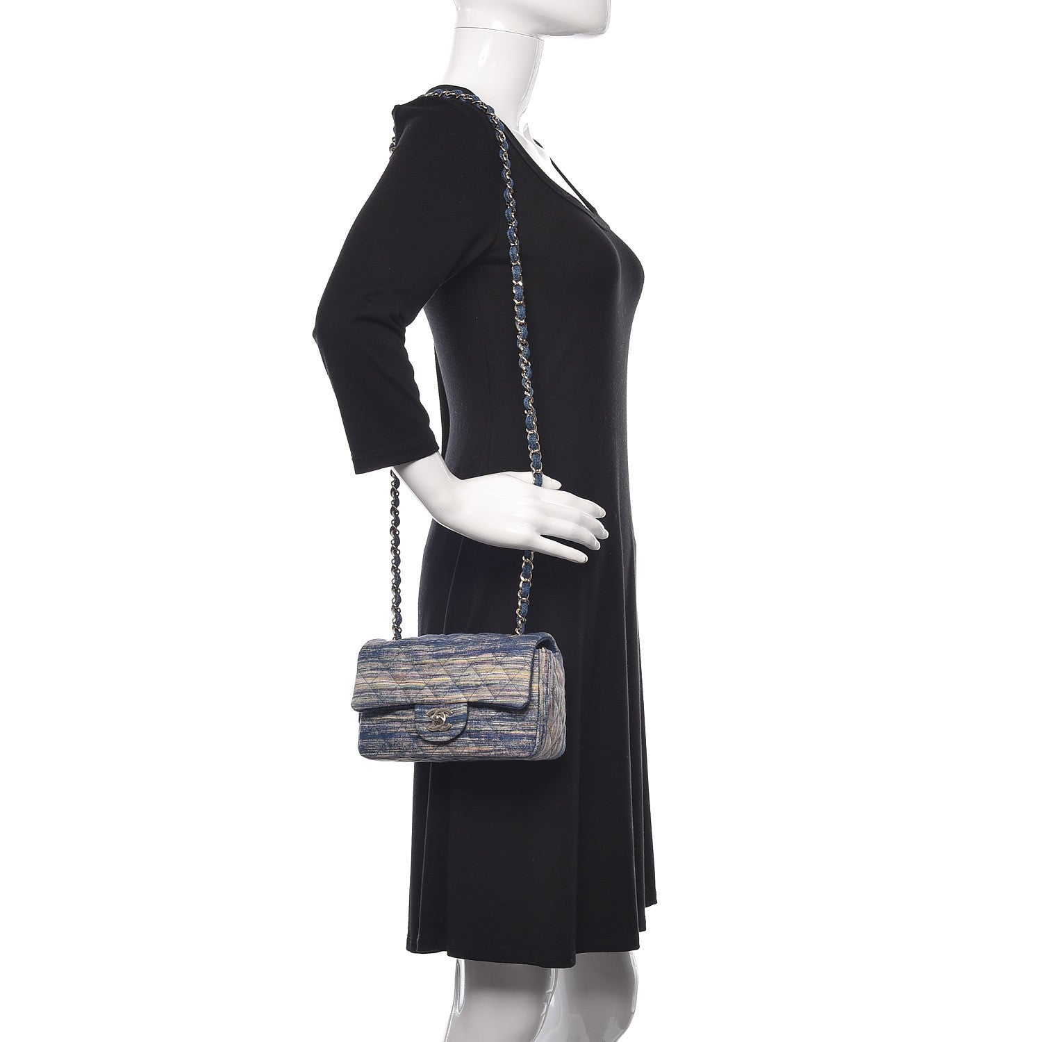 Chanel Striated Quilted Classics in Fabrics Mini Rectangular Flap Blue 2 of 10