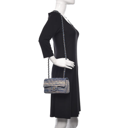 Chanel Striated Quilted Classics in Fabrics Mini Rectangular Flap Blue 2 of 10