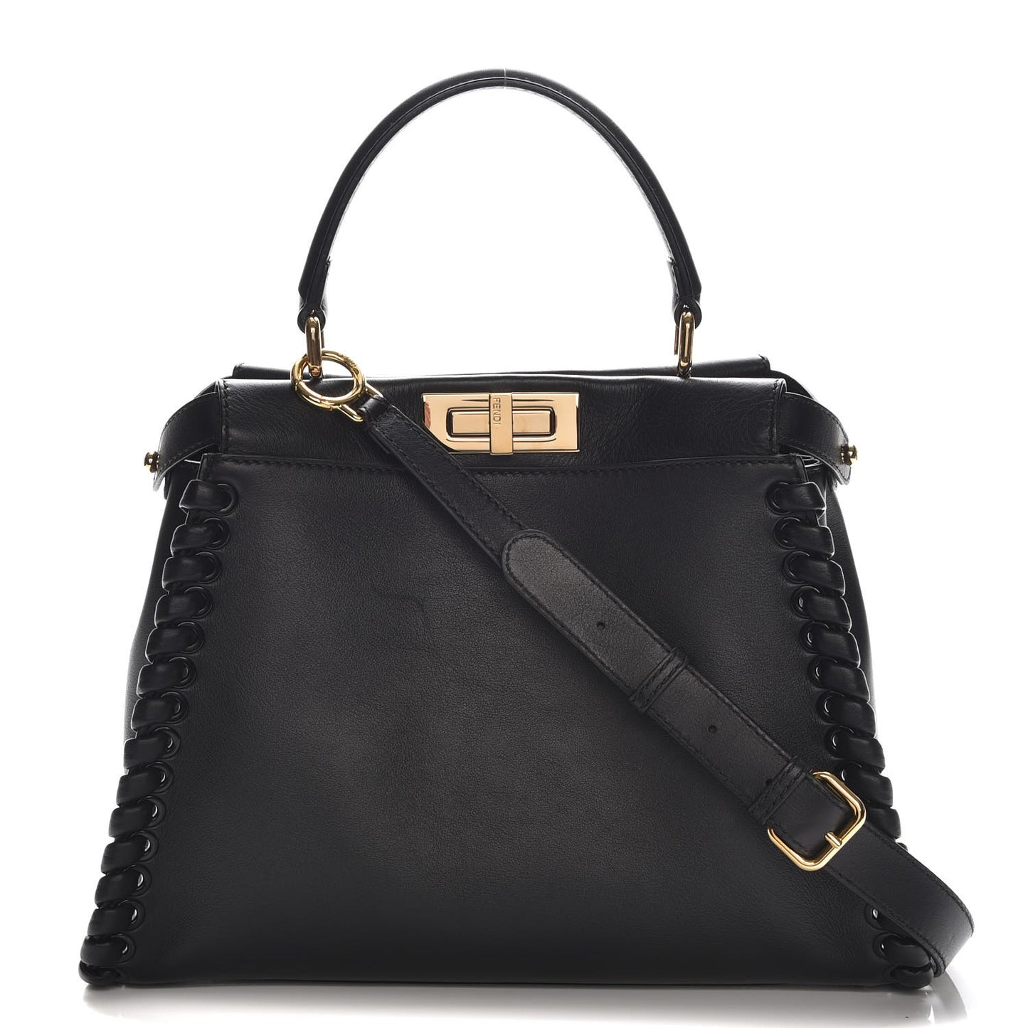 Vitello Seta Lace Up Medium Peekaboo Iconic Satchel Black