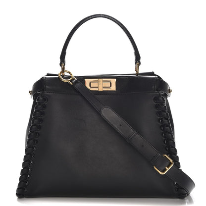 Fendi Vitello Seta Lace Up Medium Peekaboo Iconic Satchel Black 1 of 8