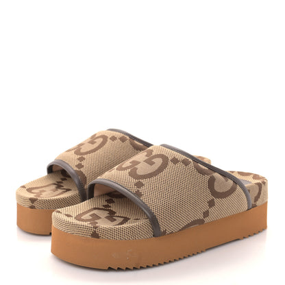 Gucci Monogram Jumbo GG Nappa Samoa Platform 40mm Slide Sandals 38 Camel Ebony New Acero 3 of 9