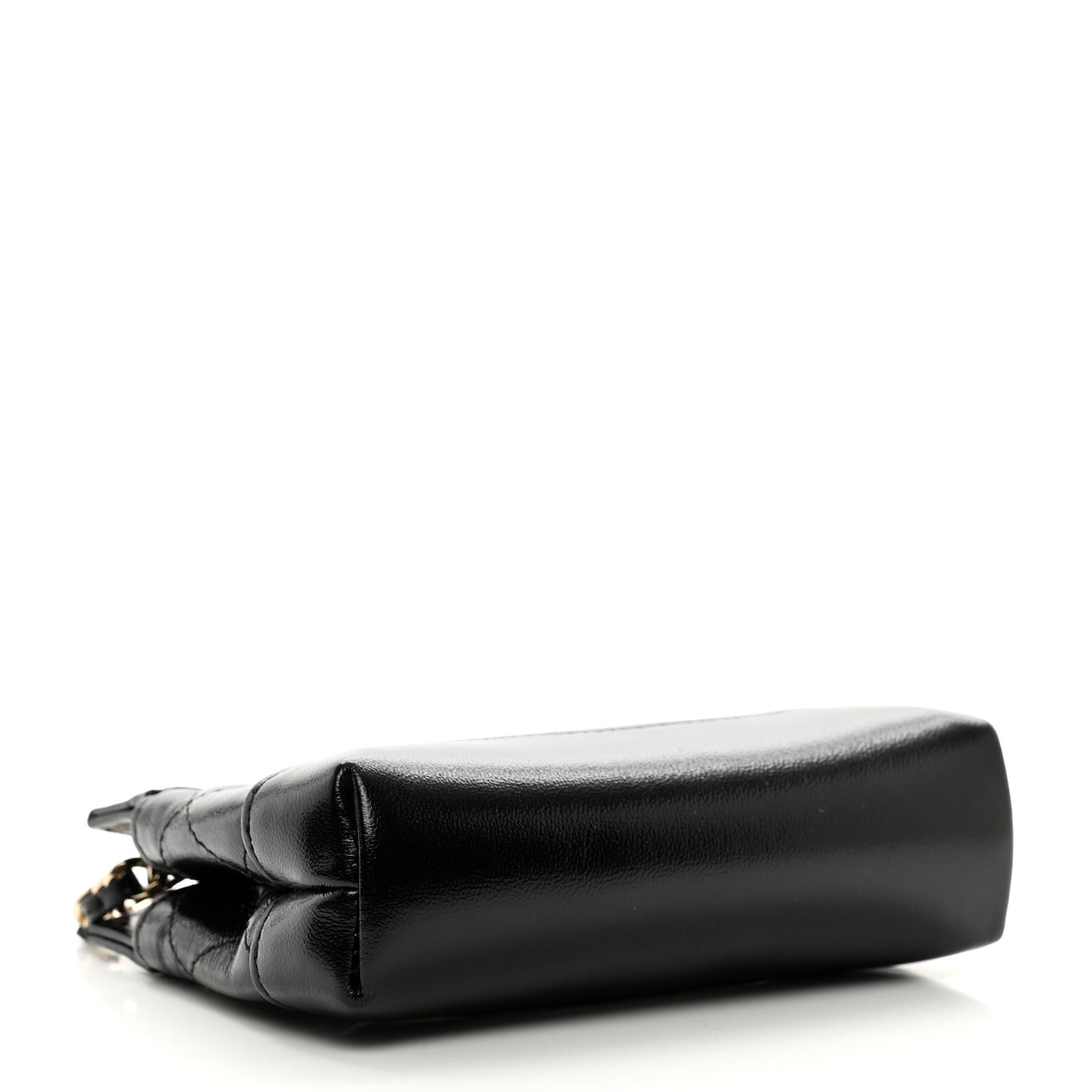 Shiny Lambskin Quilted Micro 31 Clutch With Chain Black
