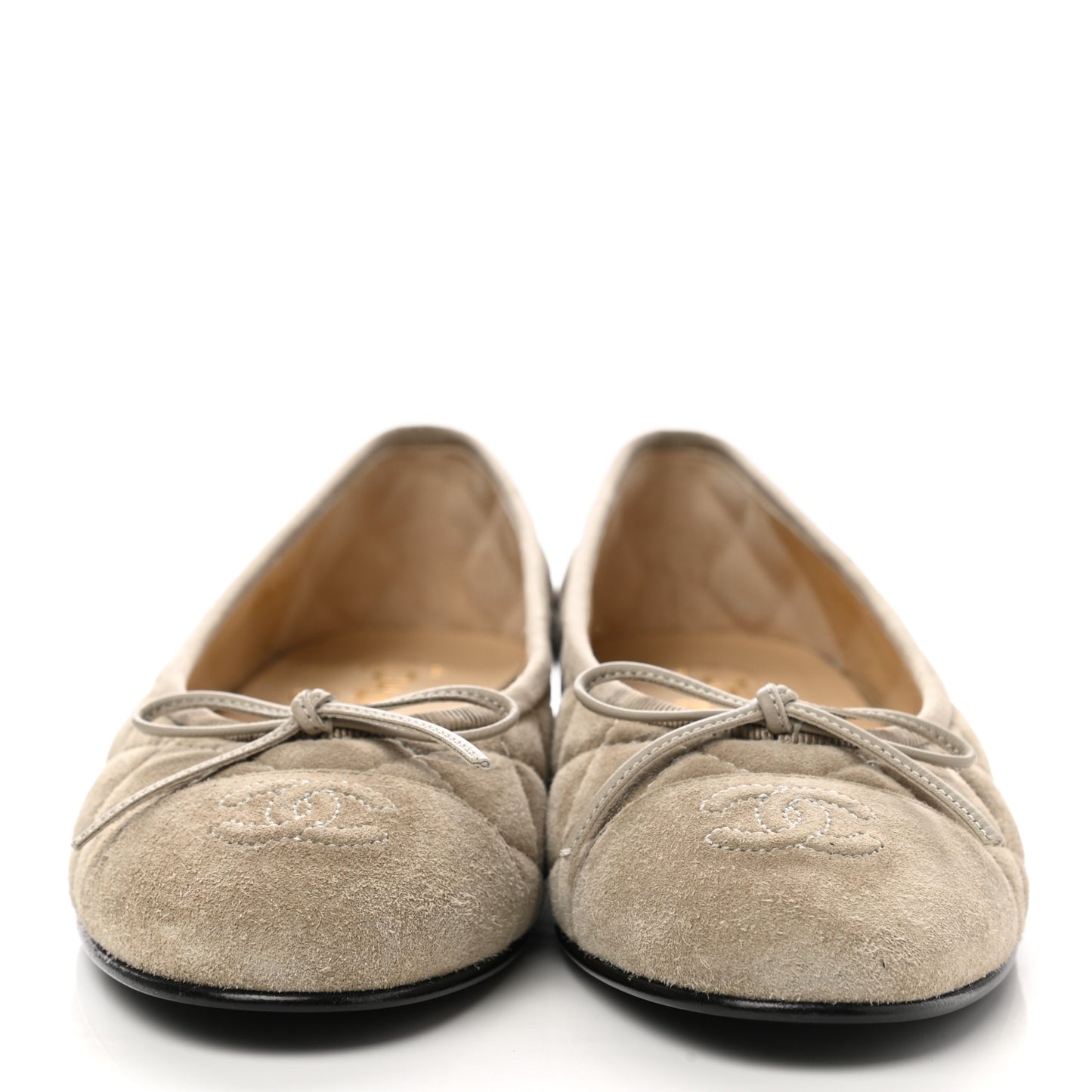 Suede Calfskin Quilted Cap Toe CC Ballerina Flats 36.5 Dark Beige