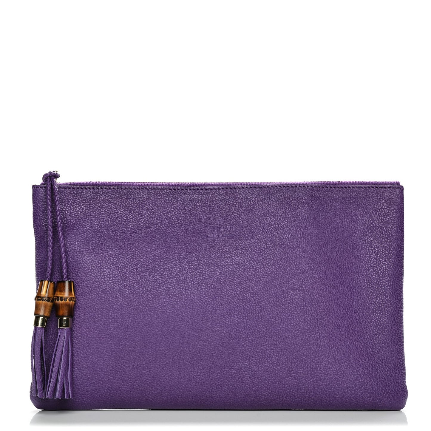 Pebbled Calfskin Large Bamboo Clutch Purple