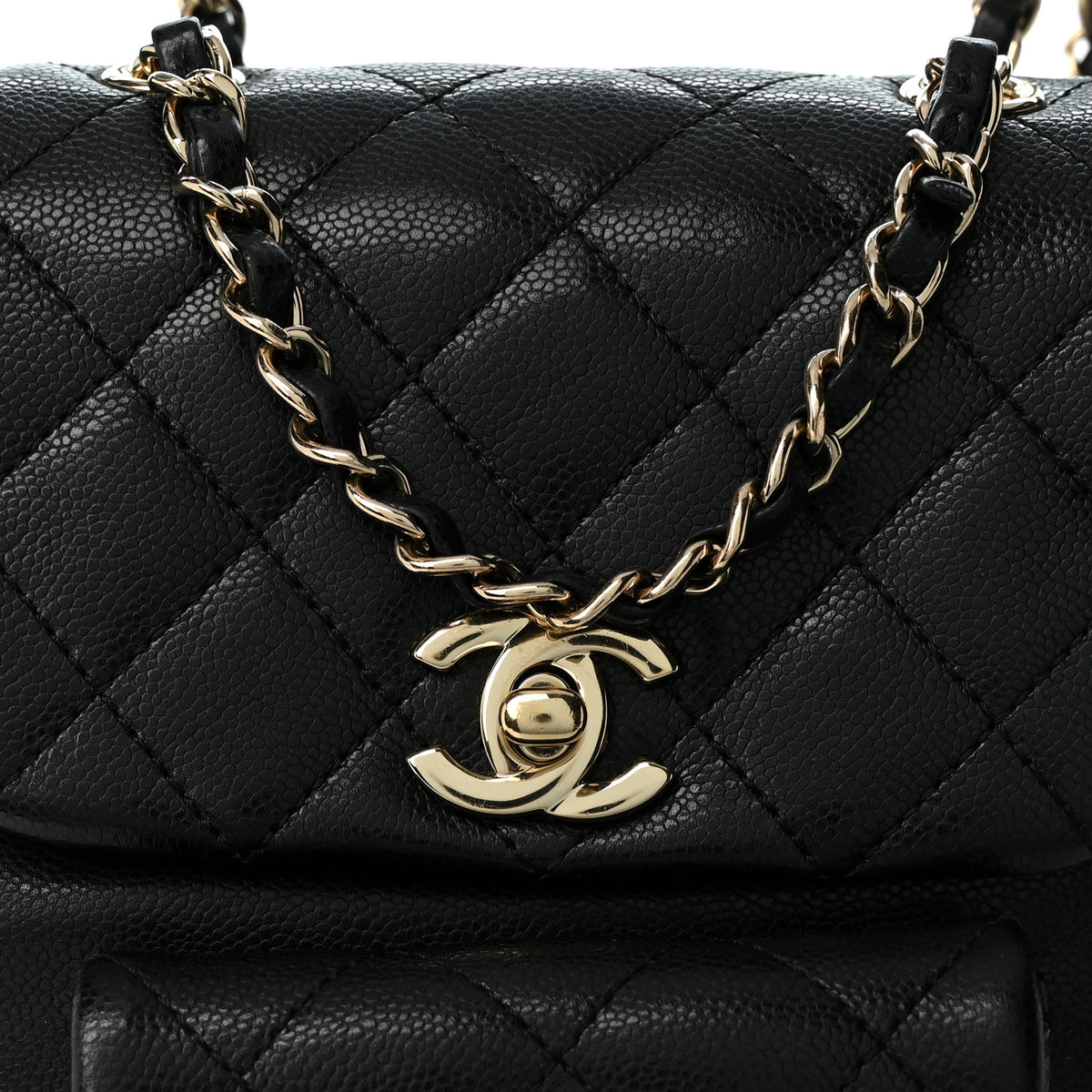 Chanel Shiny Caviar Quilted Small Pockets Drawstring Backpack Black 14 of 19