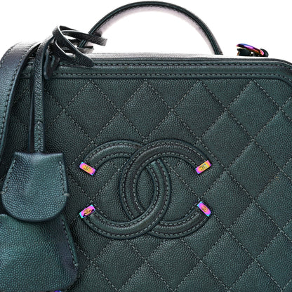 Chanel Iridescent Caviar Quilted Medium CC Filigree Vanity Case Dark Turquoise 8 of 13