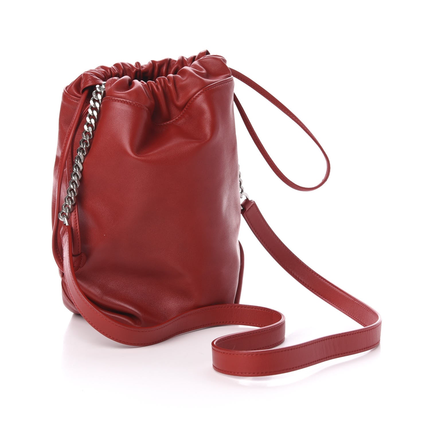 Saint Laurent Lambskin Small Teddy Bucket Bag Red 4 of 12