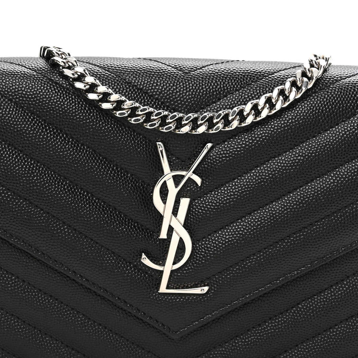 Saint Laurent Grain De Poudre Matelasse Chevron Monogram Chain Wallet Black 8 of 11
