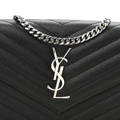 Saint Laurent Grain De Poudre Matelasse Chevron Monogram Chain Wallet Black 8 of 11