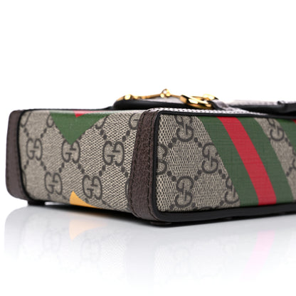 Gucci GG Supreme Monogram Textured Dollar Calfskin Geometric Print Mini Horsebit 1955 Crossbody Bag Beige Multicolor New Acero 9 of 11