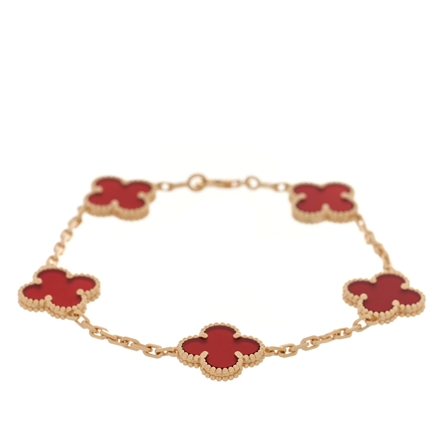 18K Yellow Gold Carnelian 5 Motifs Vintage Alhambra Bracelet