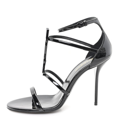 Saint Laurent Patent Cassandra 100 Ankle Strap Sandals 38.5 Black 1 of 10