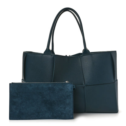 Bottega Veneta Grained Calfskin Maxi Intrecciato Medium Arco Tote Navy Blue 3 of 11